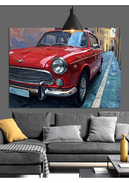 Kırmızı Klasik Araba Sokak Dekoratif Kanvas - Mdf Ahşap Tablo modelleri