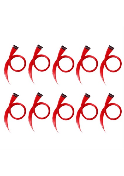 10PC Gökkuşağı Kız Vurgulanmış Saç Uzantısı Saç Tokası Uzun Düz Saç Klipi Saç Için Süslenebilir Saç Kırmızı 3 2X55CM (Yurt Dışından)