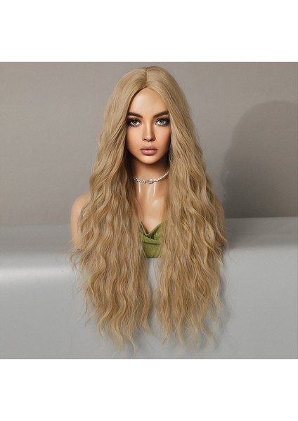 Kum Altın 72CM Peruk Dişi Uzun Kıvırcık Saç Merkezi Ayrılmış Peruk Patlaması Su Dalgalanması Kimyasal Elyaf Peruk (Yurt Dışından) fırsatları