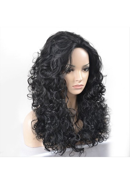 Avrupa ve Amerikan Tarzı Kimyasal Fiber Peruk Uzun Kıvırcık Saç Siyah Yün Kıvırcık Orta Peruk (Yurt Dışından) fırsatları