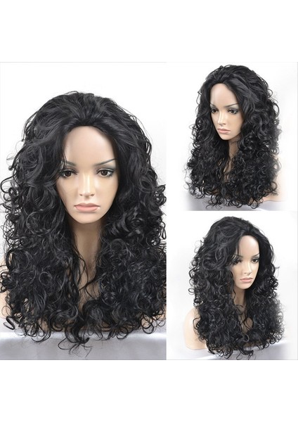 Avrupa ve Amerikan Tarzı Kimyasal Fiber Peruk Uzun Kıvırcık Saç Siyah Yün Kıvırcık Orta Peruk (Yurt Dışından) indirimleri