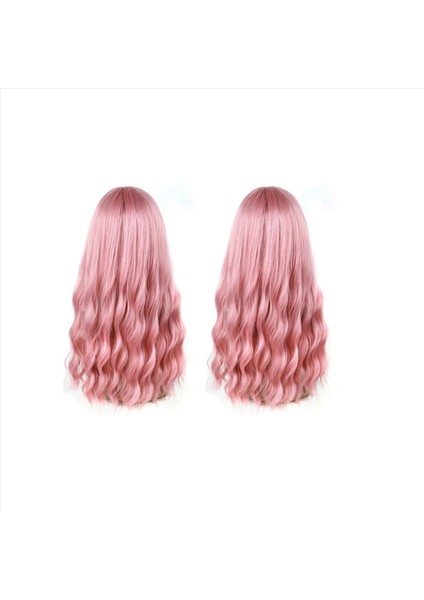 2x Pembe Peruk Patlamalar Uzun Dalgalı Peruk ile Hava Patlaması ile Ipeksi Tam Isıya Dayanıklı Peruk Saç Yedek Doğal Görünümlü Peruk (Yurt Dışından)