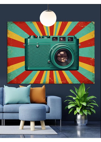 Fotoğraf Makinesi Renkli Pop Art Dekoratif Kanvas - Mdf Ahşap Tablo