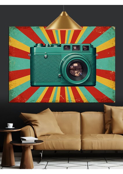 Fotoğraf Makinesi Renkli Pop Art Dekoratif Kanvas - Mdf Ahşap Tablo fiyatları