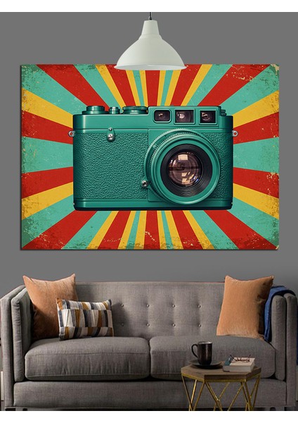 Fotoğraf Makinesi Renkli Pop Art Dekoratif Kanvas - Mdf Ahşap Tablo fırsatları