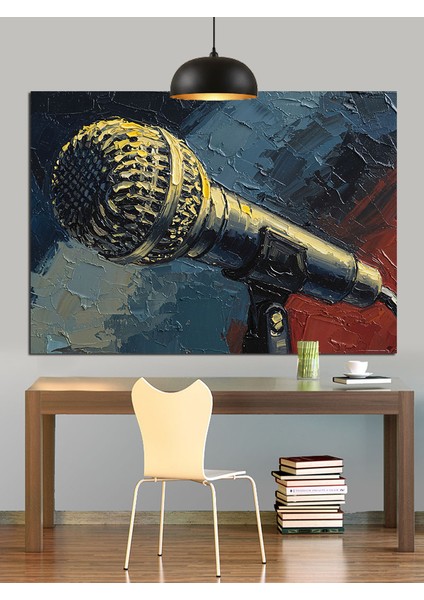 Mikrofon Müzik Vokal Ses Dekoratif Kanvas - Mdf Ahşap Tablo