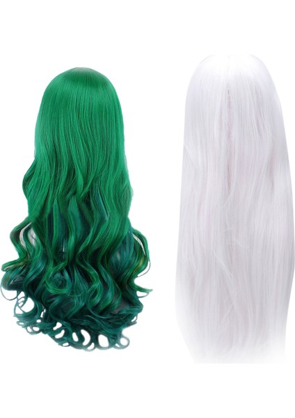 2pcs Lady Wig Koyu Yeşil Uzun Kıvırcık Peruk Kadınlar Için Uzun Saç Peruk - 1 Adet Koyu Yeşil 68CM ve 1pcs Beyaz 80CM (Yurt Dışından)