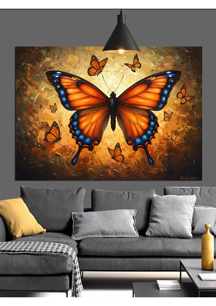 Kelebek Turuncu Kanatlar Sanat Dekoratif Kanvas - Mdf Ahşap Tablo