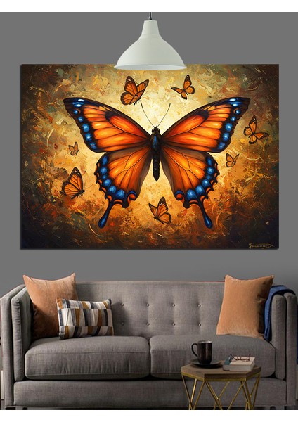 Kelebek Turuncu Kanatlar Sanat Dekoratif Kanvas - Mdf Ahşap Tablo fiyatları