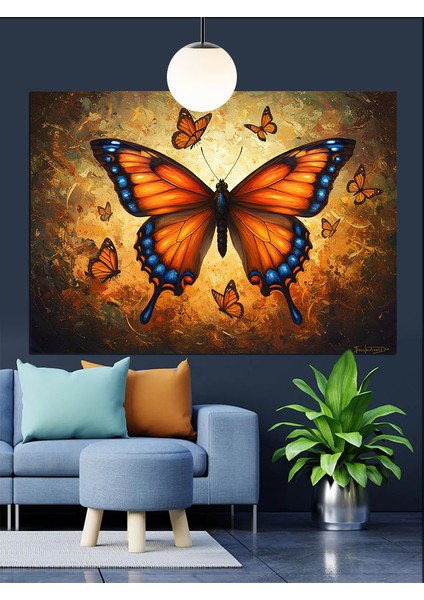 Kelebek Turuncu Kanatlar Sanat Dekoratif Kanvas - Mdf Ahşap Tablo fırsatları
