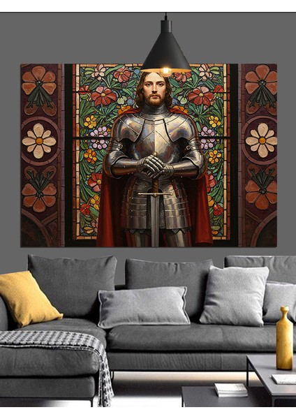 Asker Zırhlı Adam Portresi Dekoratif Kanvas - Mdf Ahşap Tablo