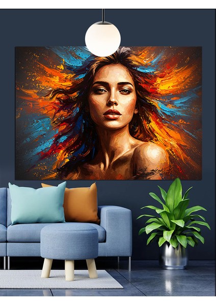 Alevli Kadın Portre Enerji Dekoratif Kanvas - Mdf Ahşap Tablo