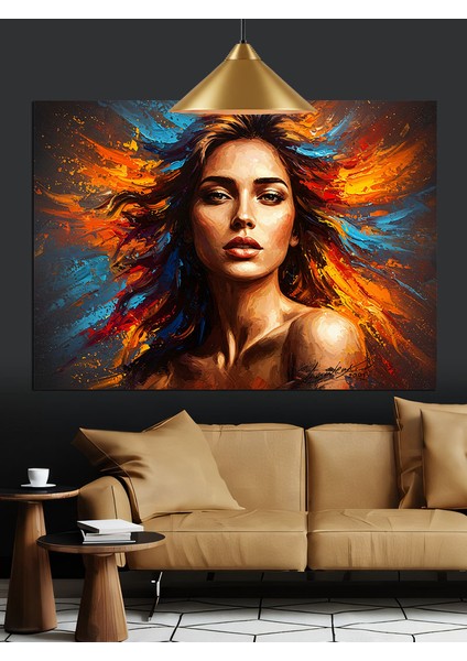 Alevli Kadın Portre Enerji Dekoratif Kanvas - Mdf Ahşap Tablo fiyatları