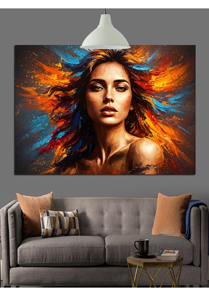 Alevli Kadın Portre Enerji Dekoratif Kanvas - Mdf Ahşap Tablo fırsatları