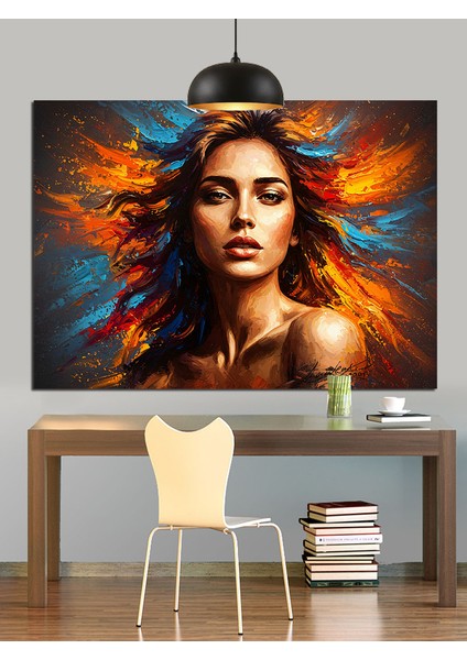 Alevli Kadın Portre Enerji Dekoratif Kanvas - Mdf Ahşap Tablo indirimleri