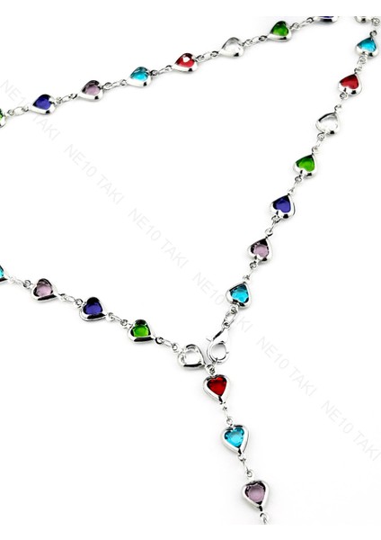 Y Kolye ve Bileklik Seti, 2 parça, Taşlı, Çok Renkli, Kalpli, Set 62, Kasa Gümüş Renk indirimleri