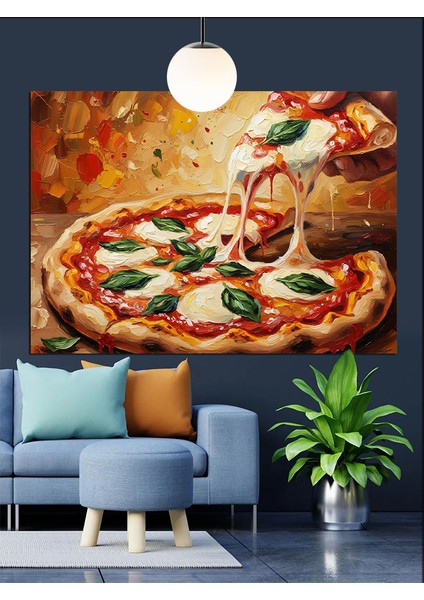 Pizza Taze Fesleğen Mozzarella Dekoratif Kanvas - Mdf Ahşap Tablo