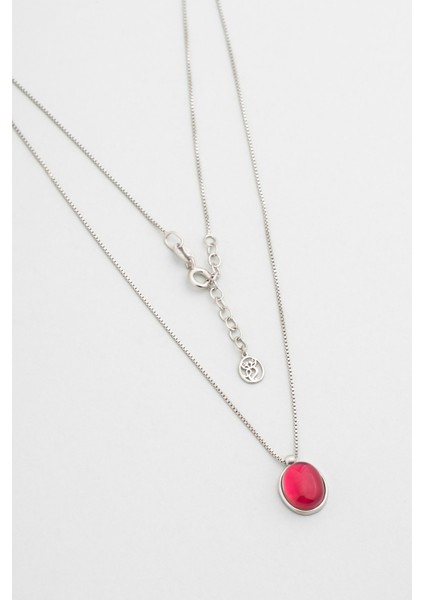 Pembe Aura 18 Ayar Beyaz Altın Kaplama 44 cm Gümüş Kolye