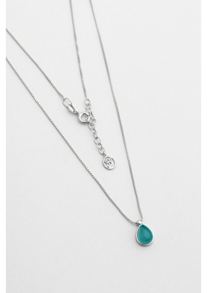 Mavi Ahenk 18 Ayar Beyaz Altın Kaplama 48 cm Gümüş Kolye