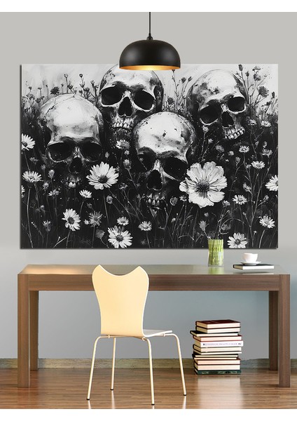 Kurukafa Çiçek Beyaz Siyah Dekoratif Kanvas - Mdf Ahşap Tablo