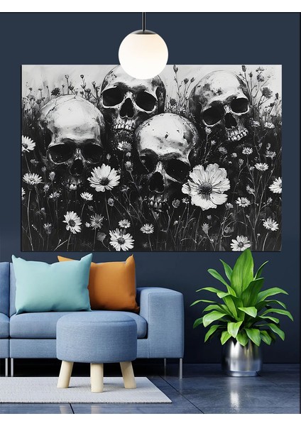 Kurukafa Çiçek Beyaz Siyah Dekoratif Kanvas - Mdf Ahşap Tablo fiyatları