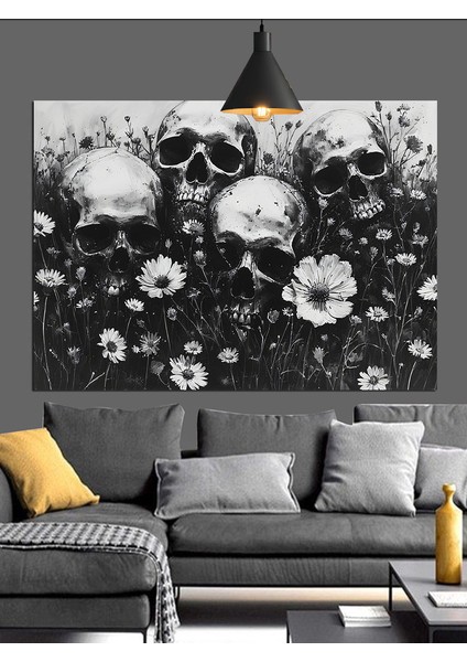 Kurukafa Çiçek Beyaz Siyah Dekoratif Kanvas - Mdf Ahşap Tablo fırsatları