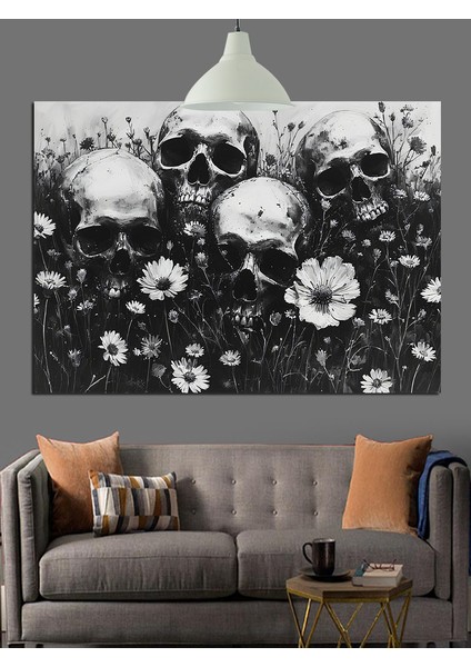 Kurukafa Çiçek Beyaz Siyah Dekoratif Kanvas - Mdf Ahşap Tablo indirimleri