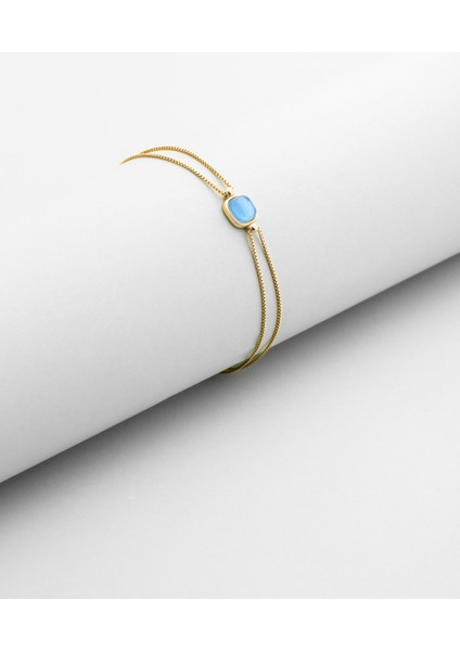 Büyülü Renkler 18 Ayar Sarı Altın Kaplama 19 cm Gümüş Tektaş Bileklik