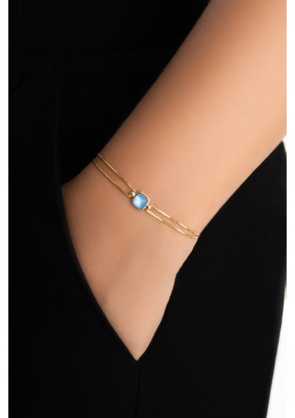 Büyülü Renkler 18 Ayar Sarı Altın Kaplama 19 cm Gümüş Tektaş Bileklik fiyatları