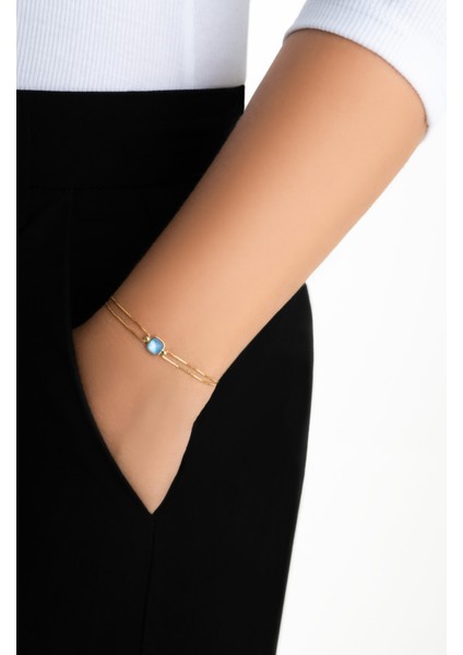 Büyülü Renkler 18 Ayar Sarı Altın Kaplama 19 cm Gümüş Tektaş Bileklik fırsatları