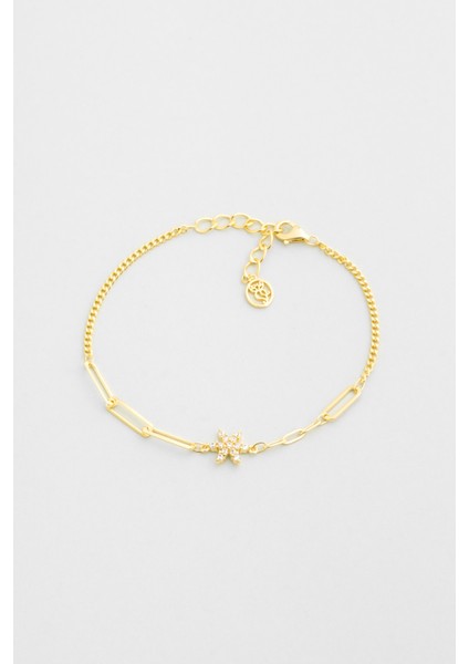 Manolya 18 Ayar Sarı Altın Kaplama 19 cm Gümüş Bileklik