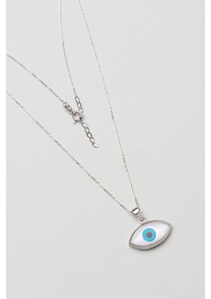 Göz Tılsımı 18 Ayar Beyaz Altın Kaplama 44 cm Gümüş Kolye