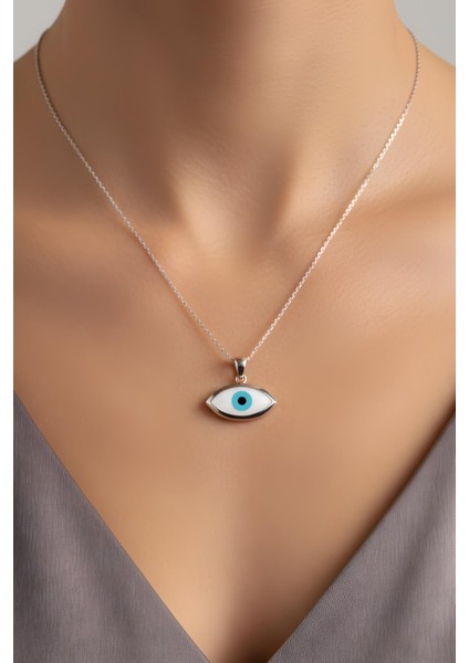 Göz Tılsımı 18 Ayar Beyaz Altın Kaplama 44 cm Gümüş Kolye fiyatları