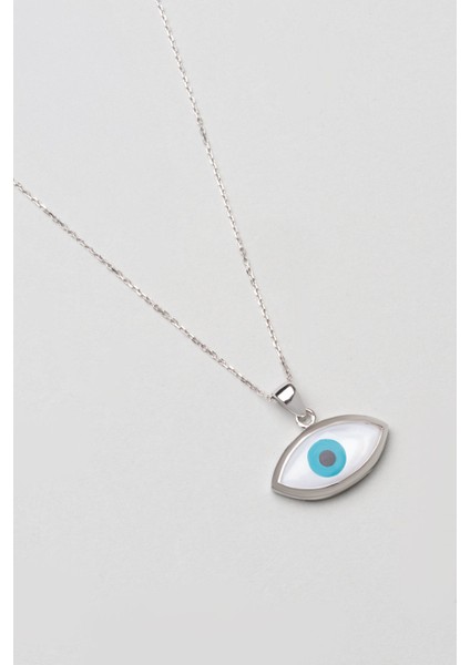 Göz Tılsımı 18 Ayar Beyaz Altın Kaplama 44 cm Gümüş Kolye fırsatları