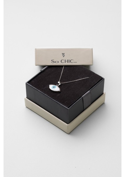 Göz Tılsımı 18 Ayar Beyaz Altın Kaplama 44 cm Gümüş Kolye indirimleri