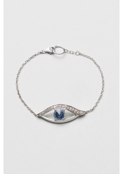 Koruyucu Göz 18 Ayar Beyaz Altın Kaplama 19 cm Gümüş Bileklik