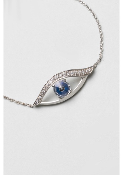 Koruyucu Göz 18 Ayar Beyaz Altın Kaplama 19 cm Gümüş Bileklik indirimleri