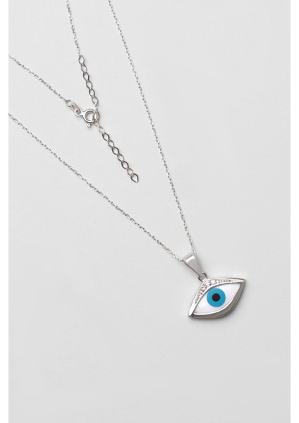 Koruyucu Göz 18 Ayar Beyaz Altın Kaplama 44 cm Gümüş Kolye