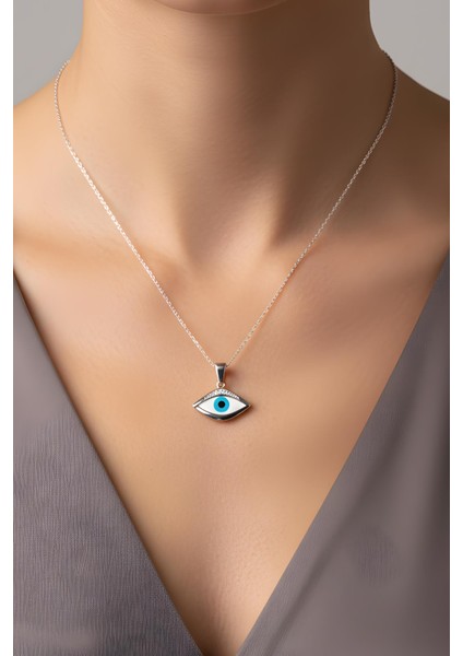Koruyucu Göz 18 Ayar Beyaz Altın Kaplama 44 cm Gümüş Kolye fiyatları