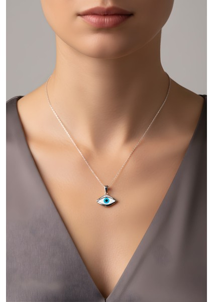 Koruyucu Göz 18 Ayar Beyaz Altın Kaplama 44 cm Gümüş Kolye fırsatları