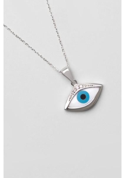 Koruyucu Göz 18 Ayar Beyaz Altın Kaplama 44 cm Gümüş Kolye indirimleri