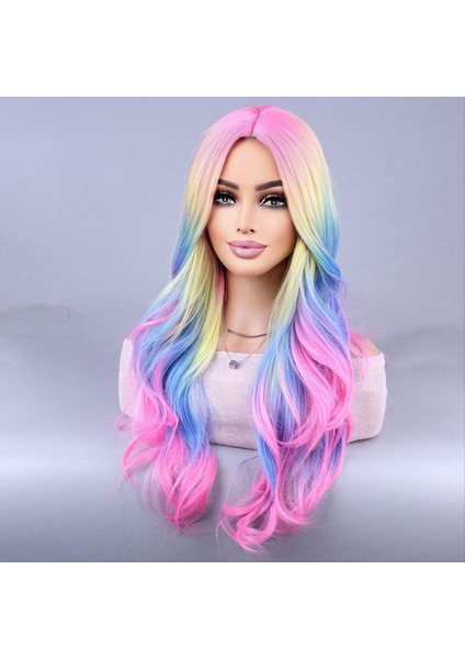Renkli Gökkuşağı Peruk Avrupa ve American Cosplay Peruk Içinde Sıralı Simülasyon Saçlı Partisi Hayalet Festival Peruk (Yurt Dışından) fiyatları