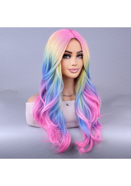 Renkli Gökkuşağı Peruk Avrupa ve American Cosplay Peruk Içinde Sıralı Simülasyon Saçlı Partisi Hayalet Festival Peruk (Yurt Dışından) modelleri