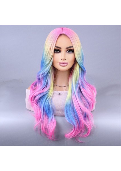Renkli Gökkuşağı Peruk Avrupa ve American Cosplay Peruk Içinde Sıralı Simülasyon Saçlı Partisi Hayalet Festival Peruk (Yurt Dışından) indirimleri
