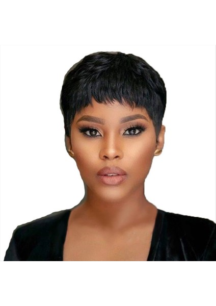 Kısa Peruk Kadın Peruk Insan Kısa Saç Peruk Ceket Saçları Kadınlar ve Kızlar Için Peruklarla (Siyah) (Yurt Dışından) fırsatları
