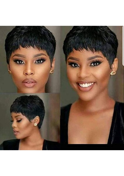 Kısa Peruk Kadın Peruk Insan Kısa Saç Peruk Ceket Saçları Kadınlar ve Kızlar Için Peruklarla (Siyah) (Yurt Dışından) indirimleri