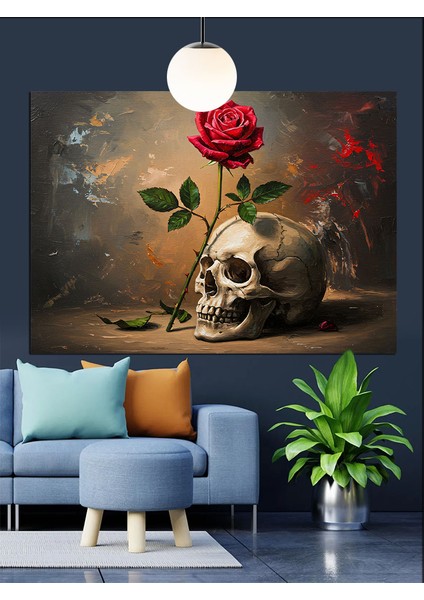 Gül Çiçek Kurukafa Aşk Dekoratif Kanvas - Mdf Ahşap Tablo fiyatları