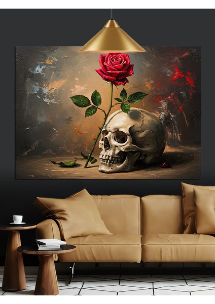 Gül Çiçek Kurukafa Aşk Dekoratif Kanvas - Mdf Ahşap Tablo modelleri
