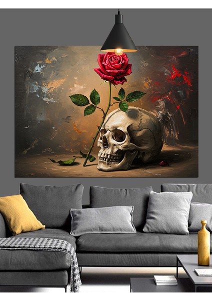 Gül Çiçek Kurukafa Aşk Dekoratif Kanvas - Mdf Ahşap Tablo fırsatları