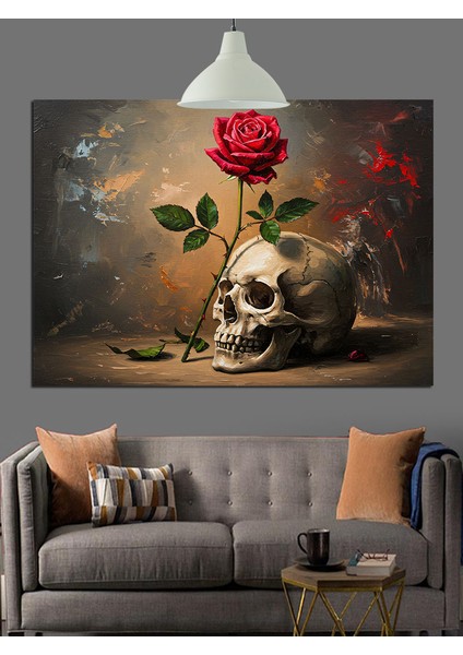 Gül Çiçek Kurukafa Aşk Dekoratif Kanvas - Mdf Ahşap Tablo indirimleri